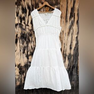 White Midi Dress M Pockets Boho Euro Summer Bridal Bachelorette Bride NWOT